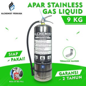 APAR Stainless 9 KG Isi Clean Agent Eco Liquid Gas - Full Set - Siap Pakai